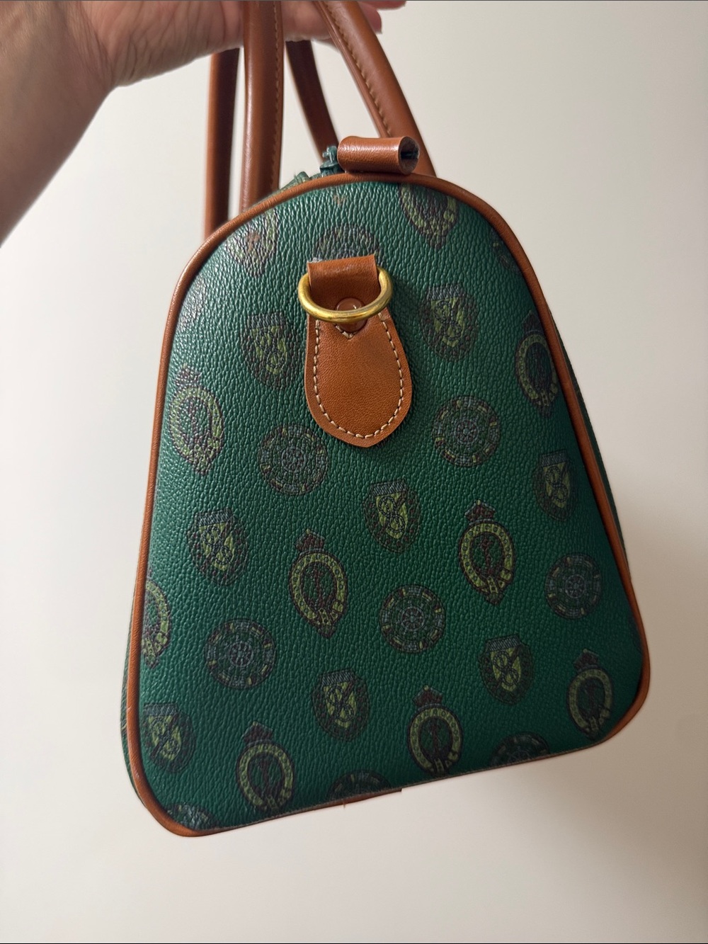 Vintage Capezio Green Patterned Satchel with Tan Trim - Picture 2 of 10
